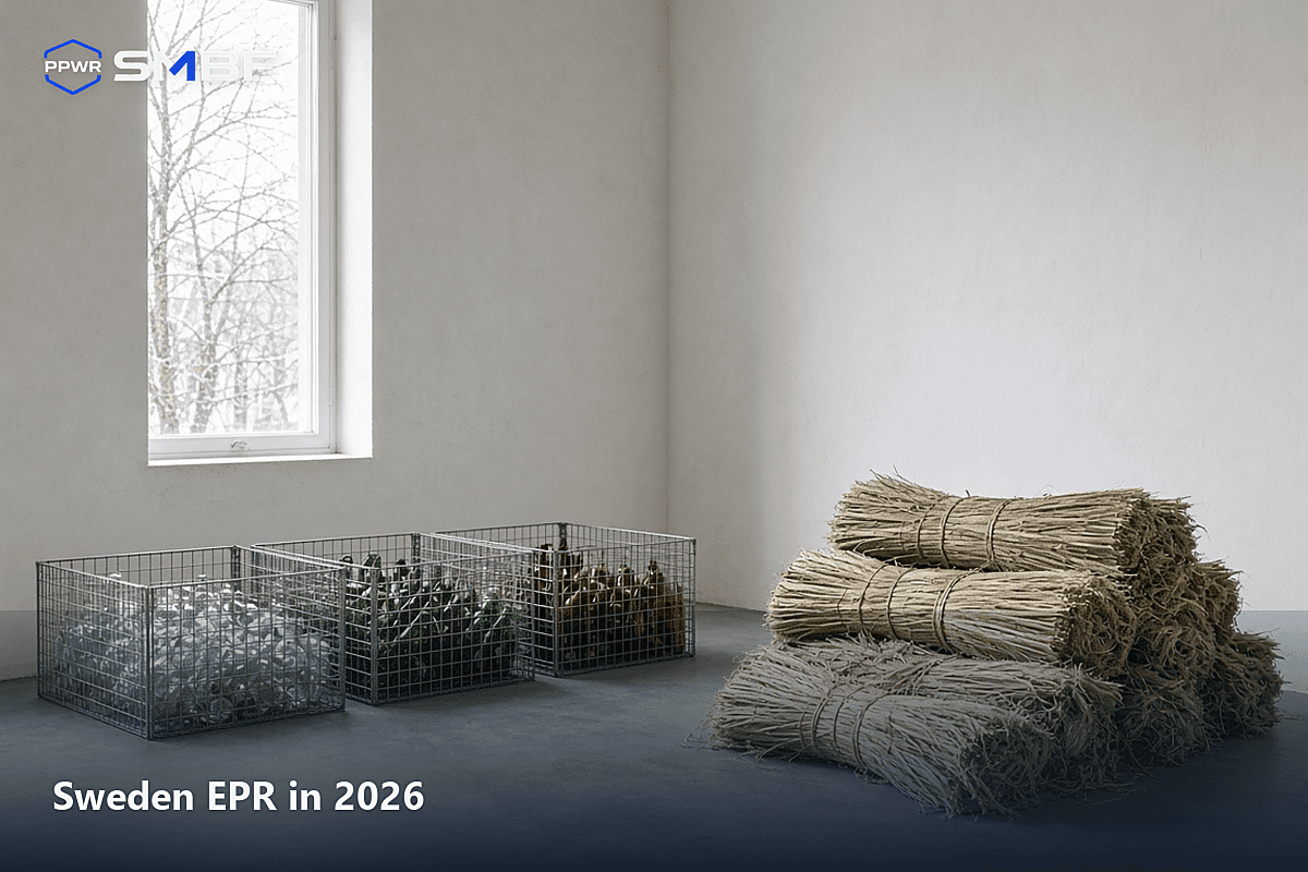 smbf.me card for Sweden EPR in 2026 with Naturvårdsverket packaging, WEEE and battery routes
