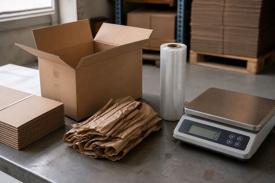 Weighed packaging materials prepared for a country report