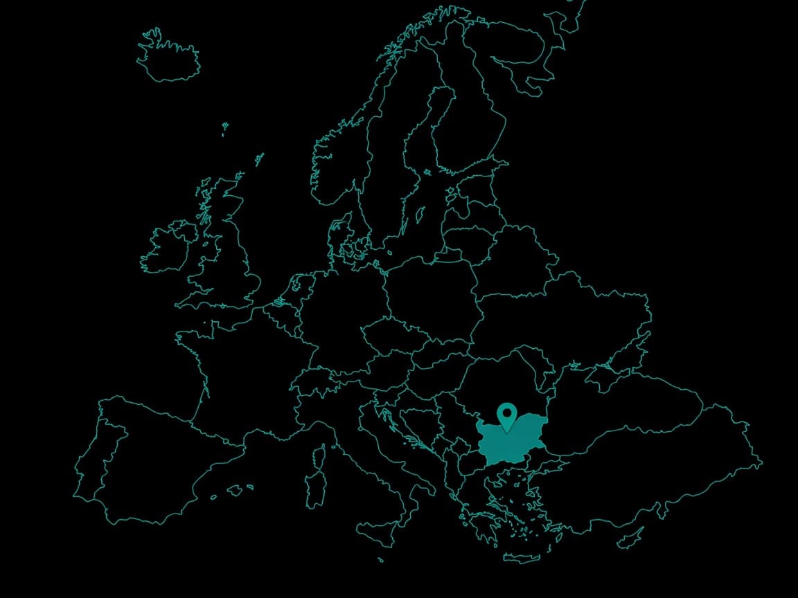 Europe outline with a pin on Bulgaria