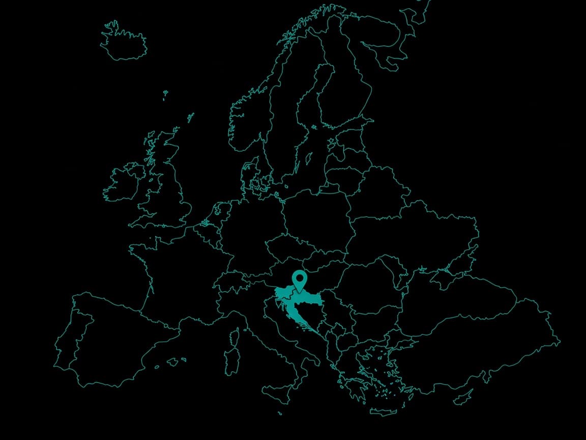 Europe outline with a pin on Croatia