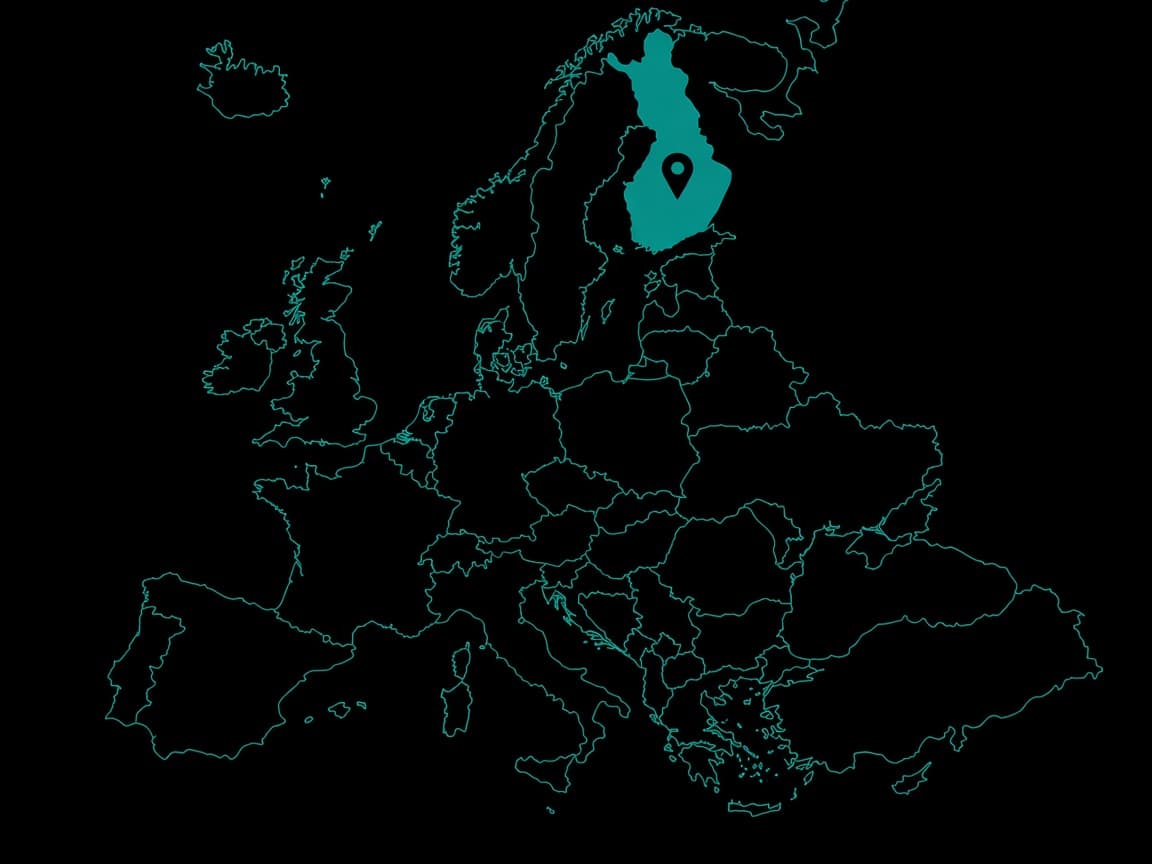 Europe outline with a pin on Finland