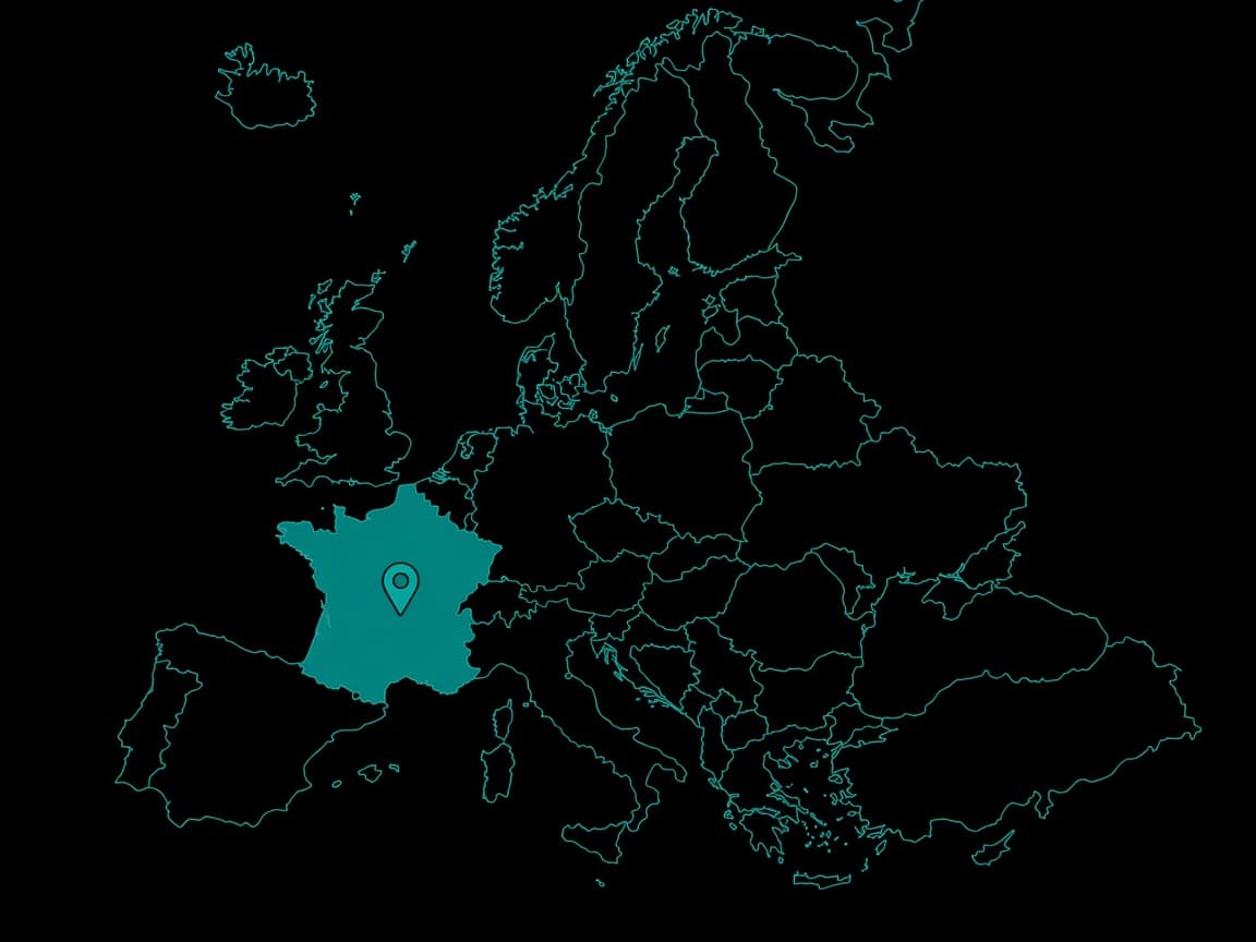 Europe outline with a pin on France