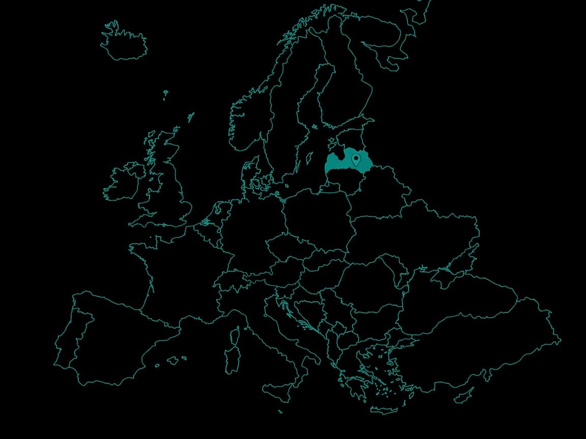Europe outline with a pin on Latvia