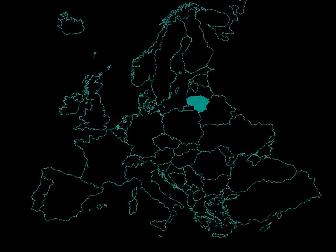Europe outline with a pin on Lithuania