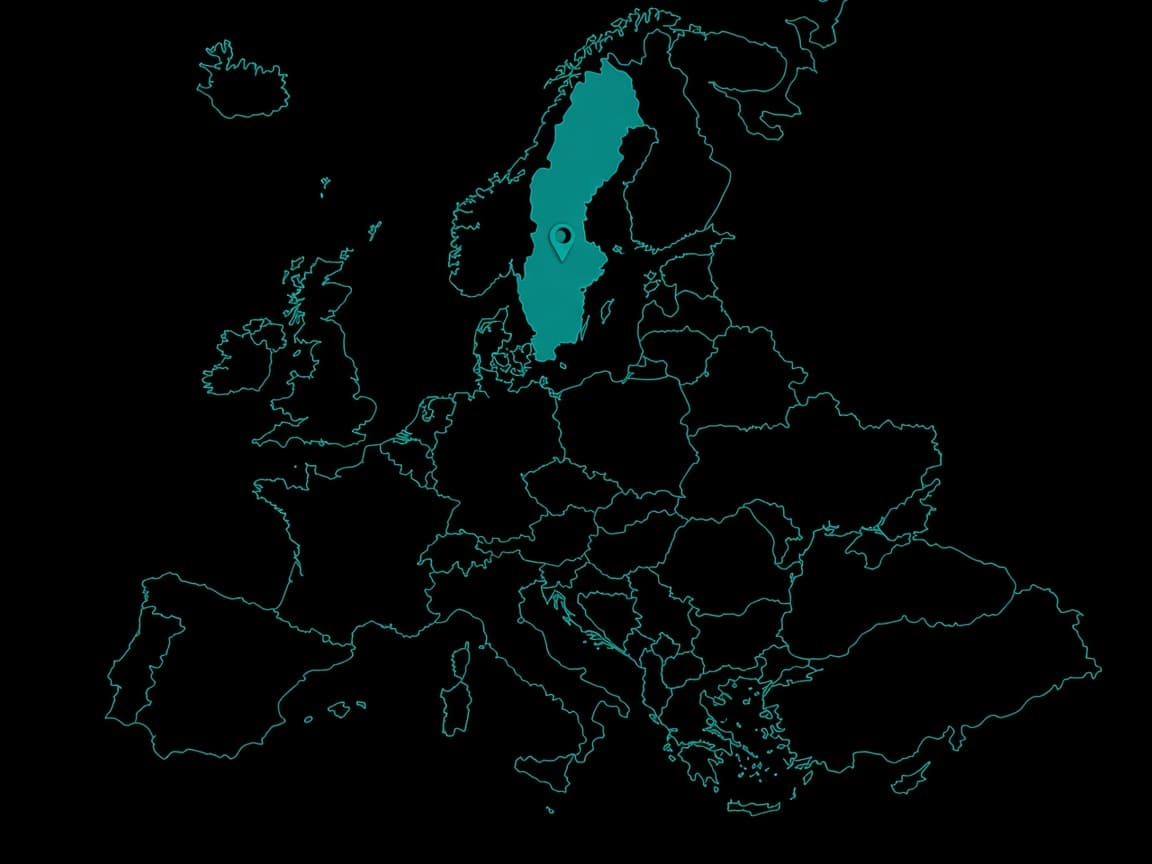 Europe outline with a pin on Sweden